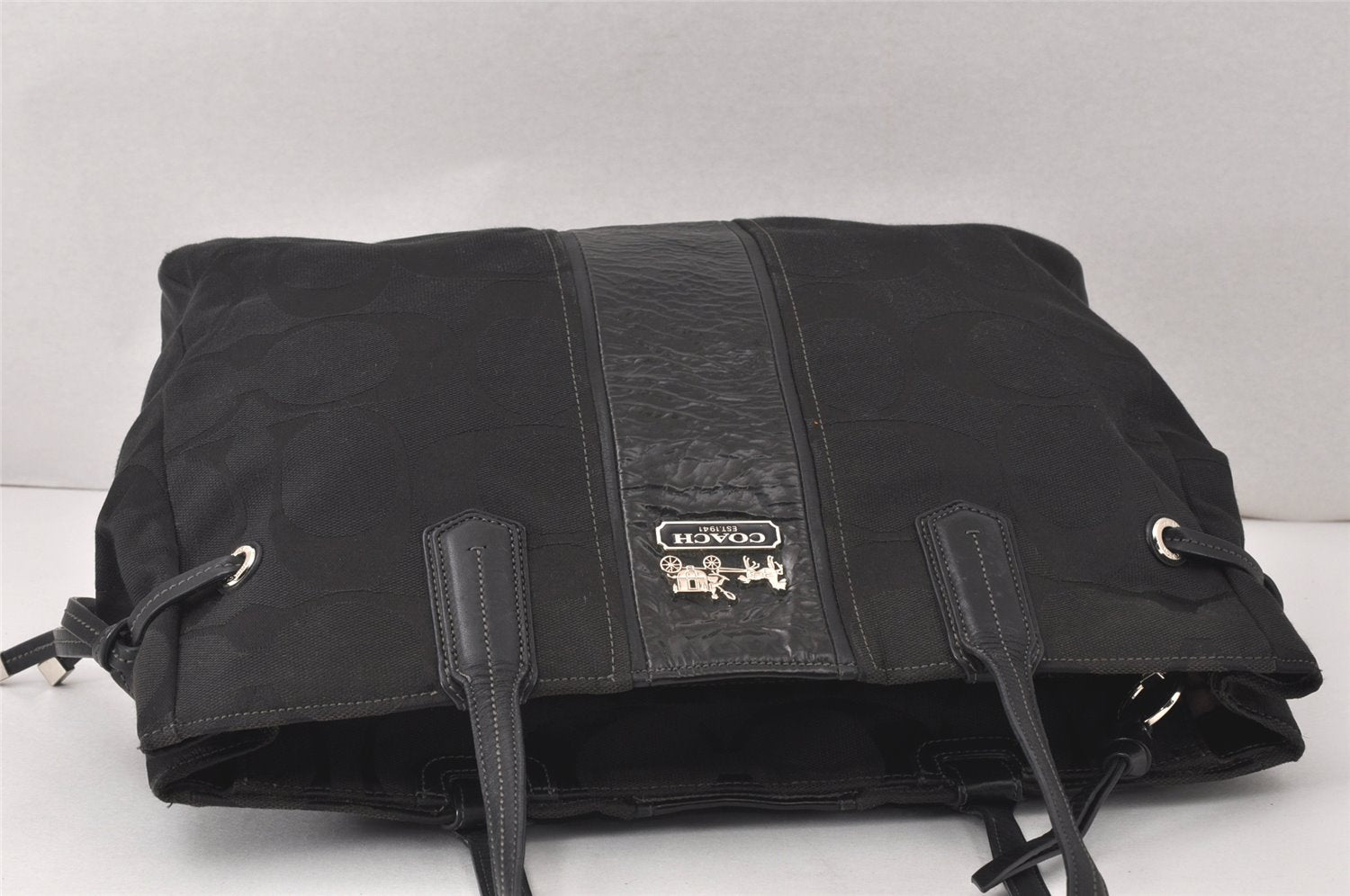 Authentic COACH Signature Shoulder Tote Bag Canvas Leather 18967 Black 4403K
