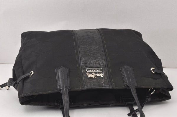 Authentic COACH Signature Shoulder Tote Bag Canvas Leather 18967 Black 4403K
