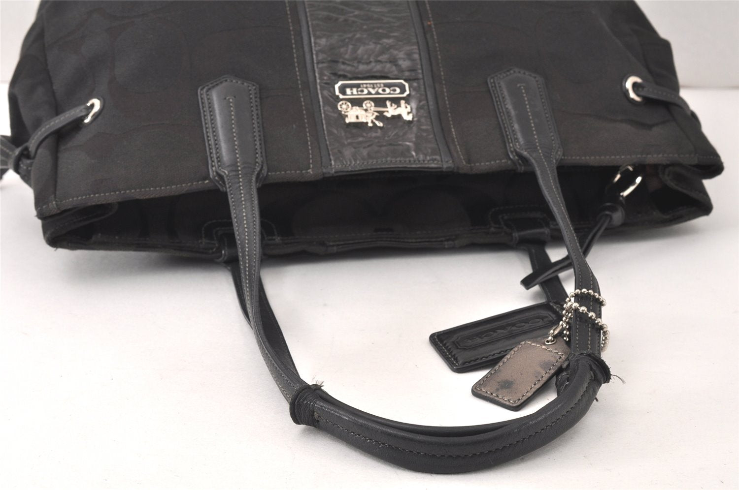 Authentic COACH Signature Shoulder Tote Bag Canvas Leather 18967 Black 4403K