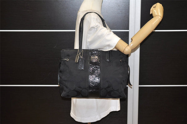 Authentic COACH Signature Shoulder Tote Bag Canvas Leather 18967 Black 4403K