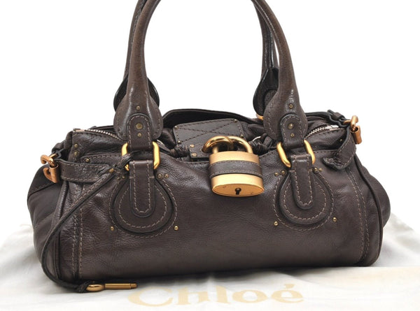 Authentic Chloe Paddington Vintage Leather Shoulder Hand Bag Brown 4405K