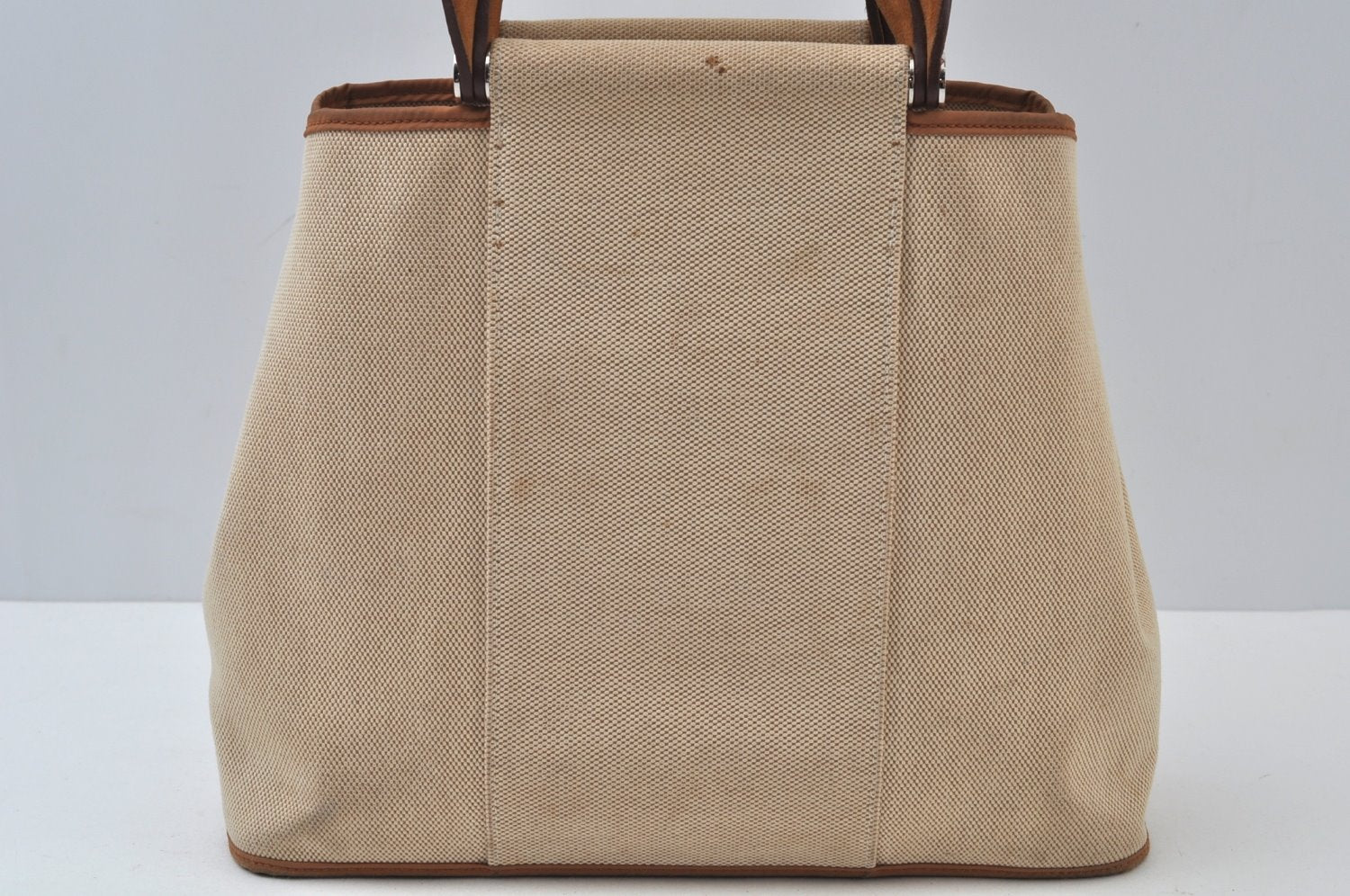 Authentic HERMES Cabag PM 2Way Shoulder Hand Tote Bag Canvas Leather Beige 4407J