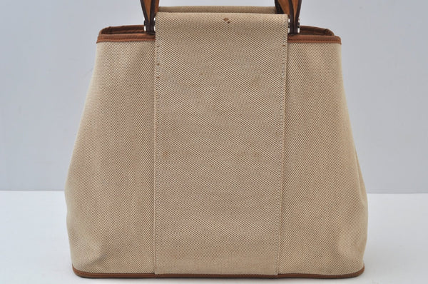 Authentic HERMES Cabag PM 2Way Shoulder Hand Tote Bag Canvas Leather Beige 4407J