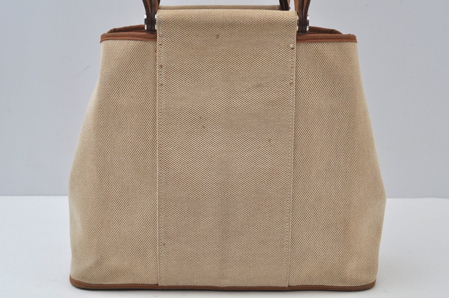 Authentic HERMES Cabag PM 2Way Shoulder Hand Tote Bag Canvas Leather Beige 4407J