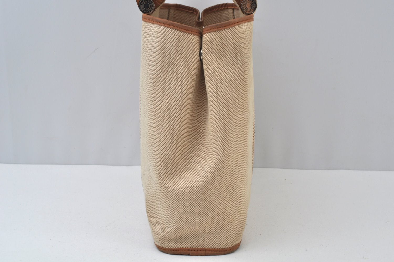 Authentic HERMES Cabag PM 2Way Shoulder Hand Tote Bag Canvas Leather Beige 4407J