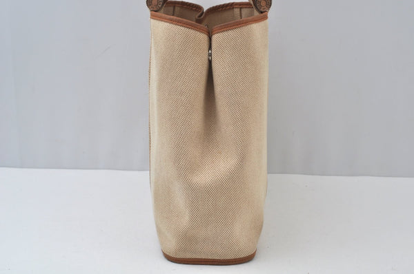 Authentic HERMES Cabag PM 2Way Shoulder Hand Tote Bag Canvas Leather Beige 4407J