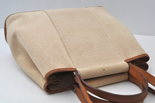 Authentic HERMES Cabag PM 2Way Shoulder Hand Tote Bag Canvas Leather Beige 4407J