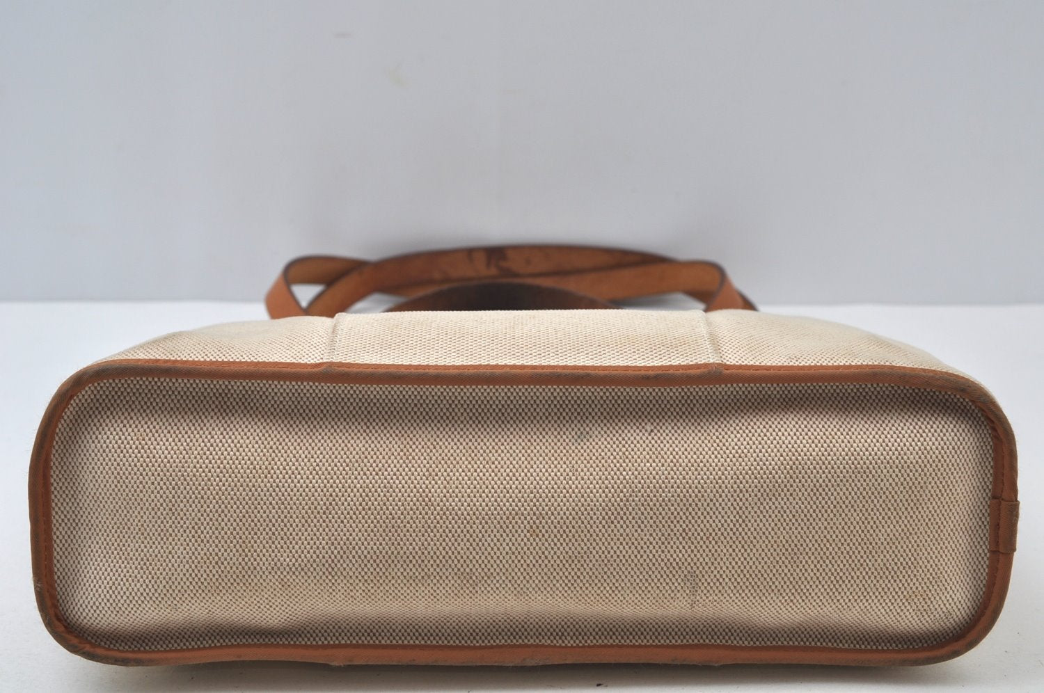 Authentic HERMES Cabag PM 2Way Shoulder Hand Tote Bag Canvas Leather Beige 4407J