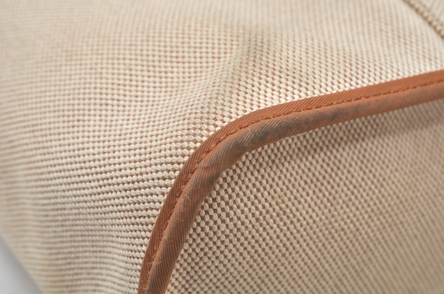 Authentic HERMES Cabag PM 2Way Shoulder Hand Tote Bag Canvas Leather Beige 4407J