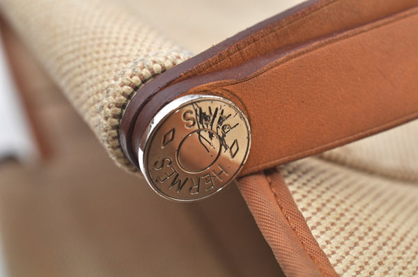 Authentic HERMES Cabag PM 2Way Shoulder Hand Tote Bag Canvas Leather Beige 4407J