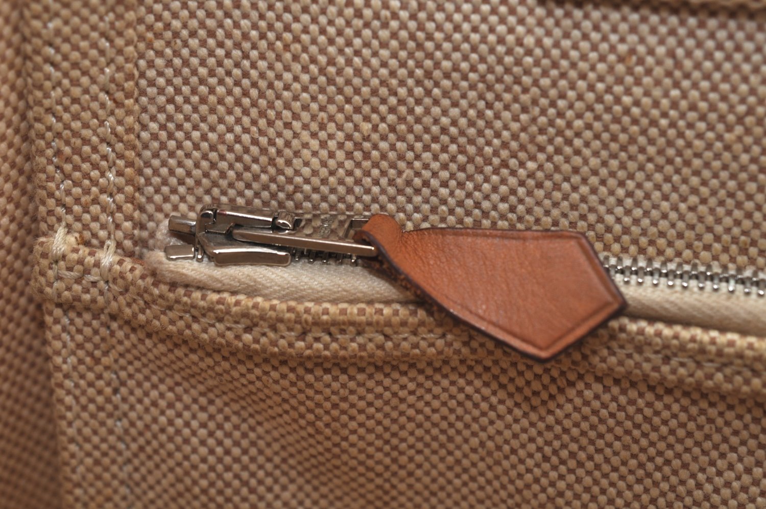 Authentic HERMES Cabag PM 2Way Shoulder Hand Tote Bag Canvas Leather Beige 4407J