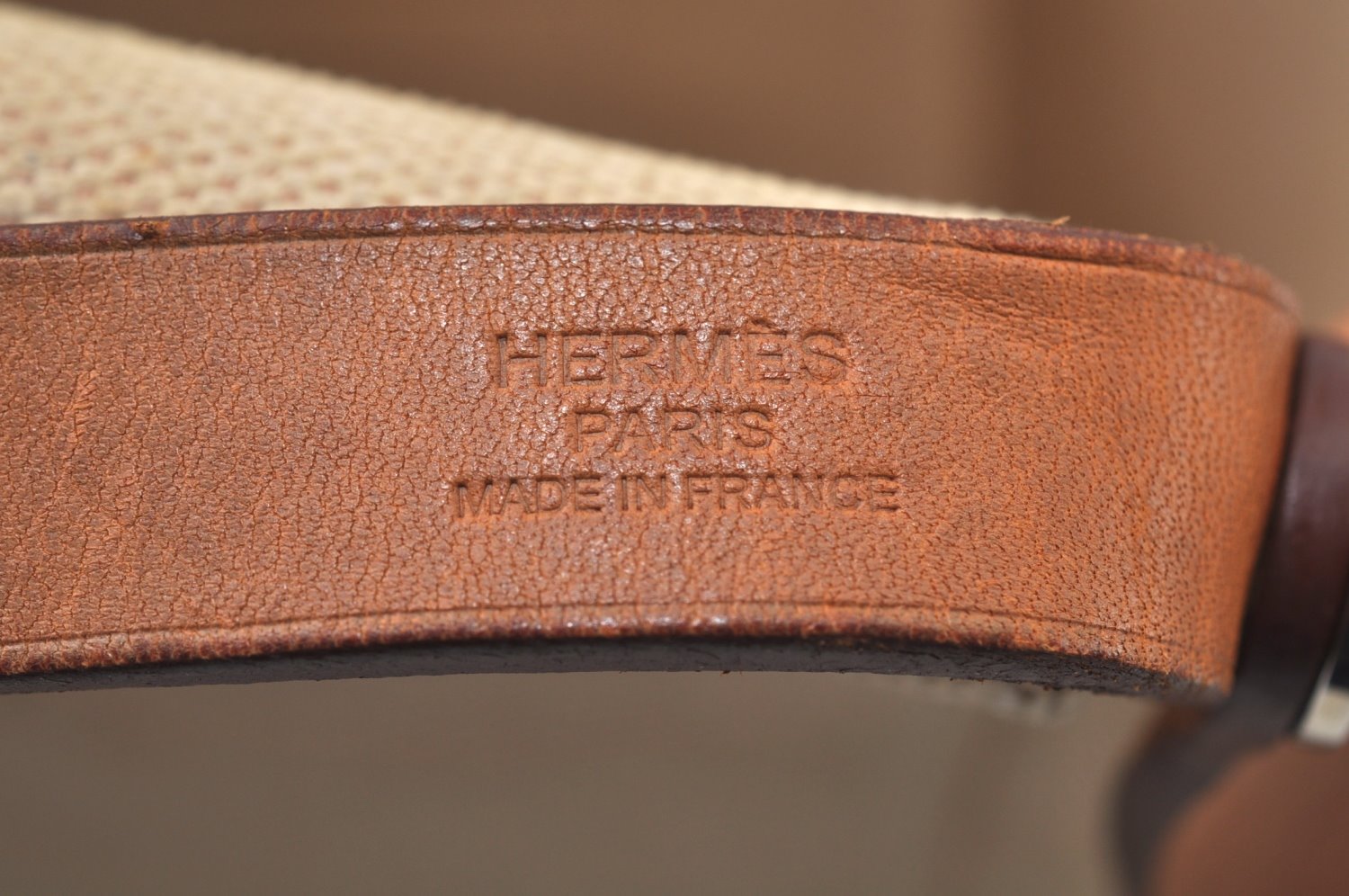 Authentic HERMES Cabag PM 2Way Shoulder Hand Tote Bag Canvas Leather Beige 4407J