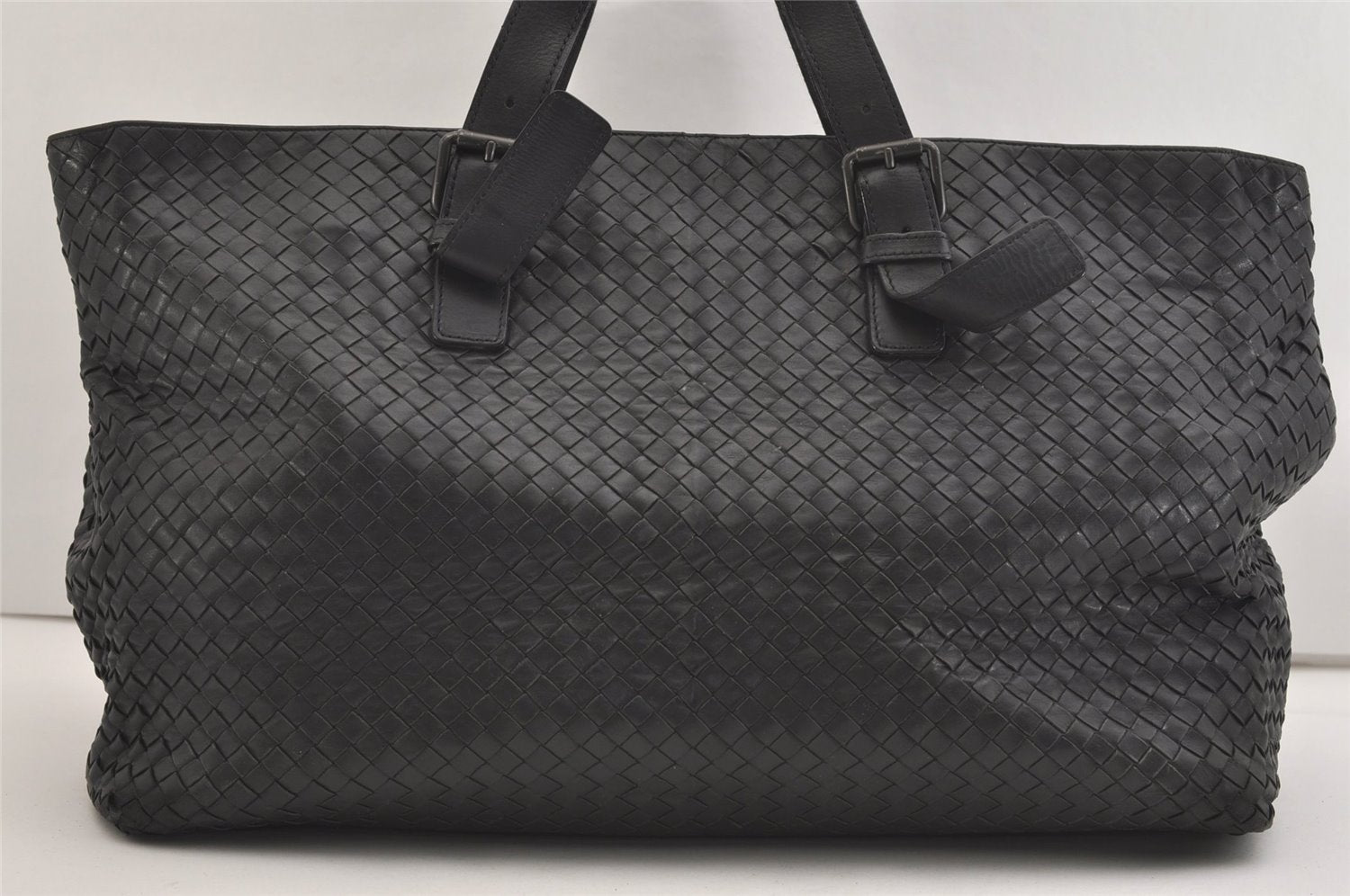 Authentic BOTTEGA VENETA Vintage Intrecciato Leather Boston Hand Bag Black 4408J