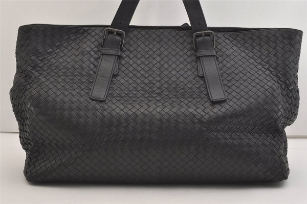 Authentic BOTTEGA VENETA Vintage Intrecciato Leather Boston Hand Bag Black 4408J