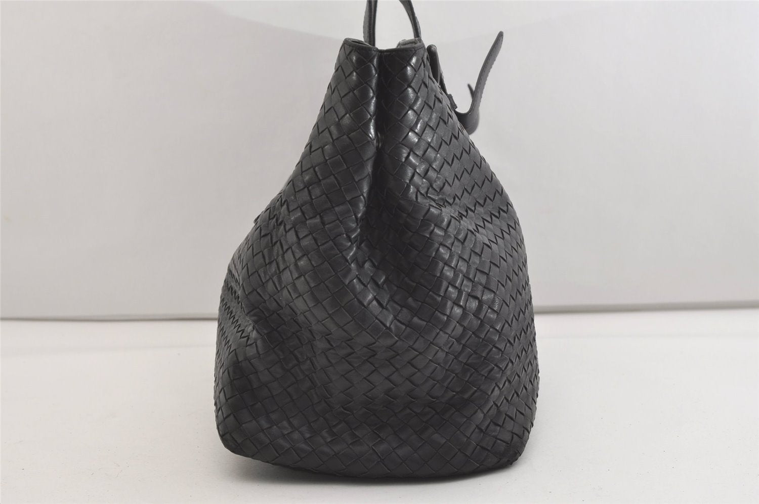 Authentic BOTTEGA VENETA Vintage Intrecciato Leather Boston Hand Bag Black 4408J