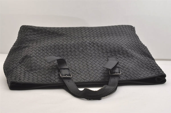 Authentic BOTTEGA VENETA Vintage Intrecciato Leather Boston Hand Bag Black 4408J