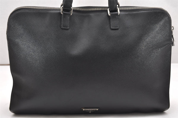 Authentic PRADA SaffianoTravel Leather Briefcase Business Bag VR0023 Black 4410K