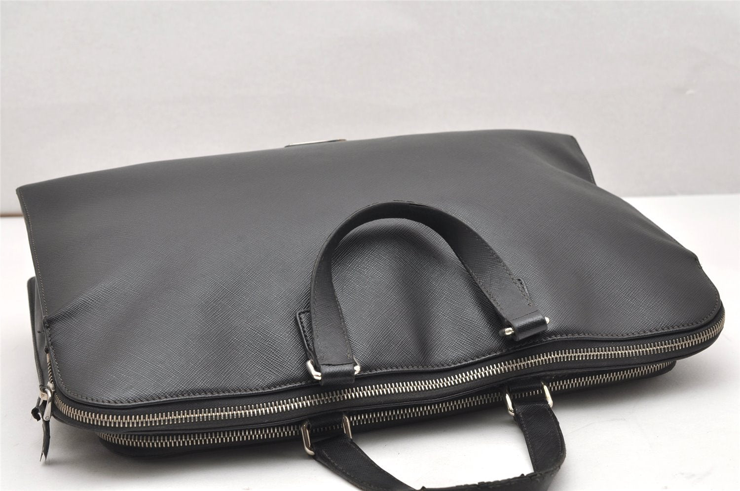 Authentic PRADA SaffianoTravel Leather Briefcase Business Bag VR0023 Black 4410K