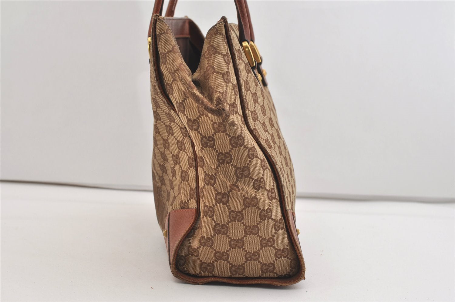 Authentic GUCCI Shoulder Tote Bag GG Canvas Leather 120897 Brown 4414J