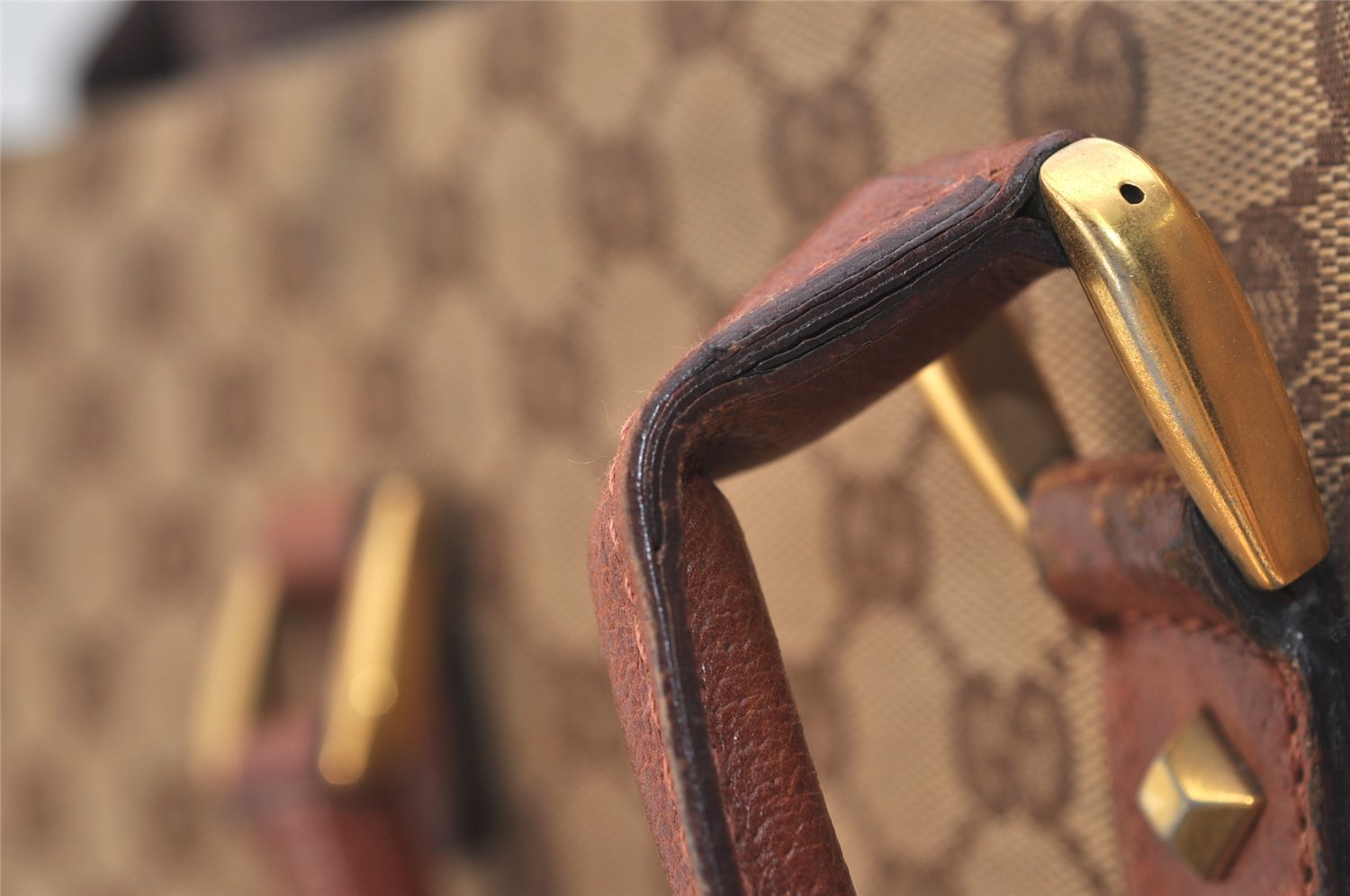 Authentic GUCCI Shoulder Tote Bag GG Canvas Leather 120897 Brown 4414J