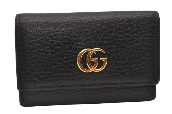 Authentic GUCCI Petite Mormont 6 Key Case Holder Leather 456118 Black 4422J