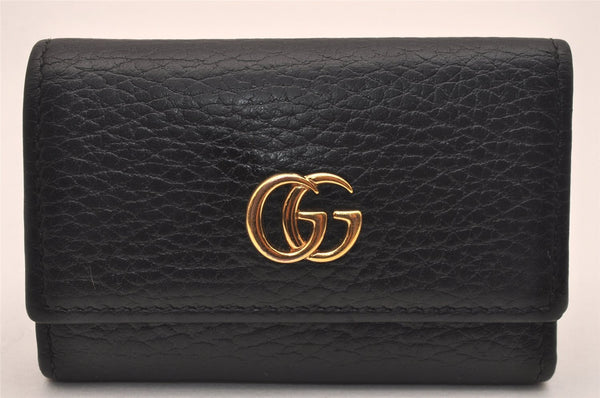 Authentic GUCCI Petite Mormont 6 Key Case Holder Leather 456118 Black 4422J