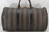 Authentic FENDI Pequin Pattern PVC Leather 2Way Travel Boston Bag Brown 4422K