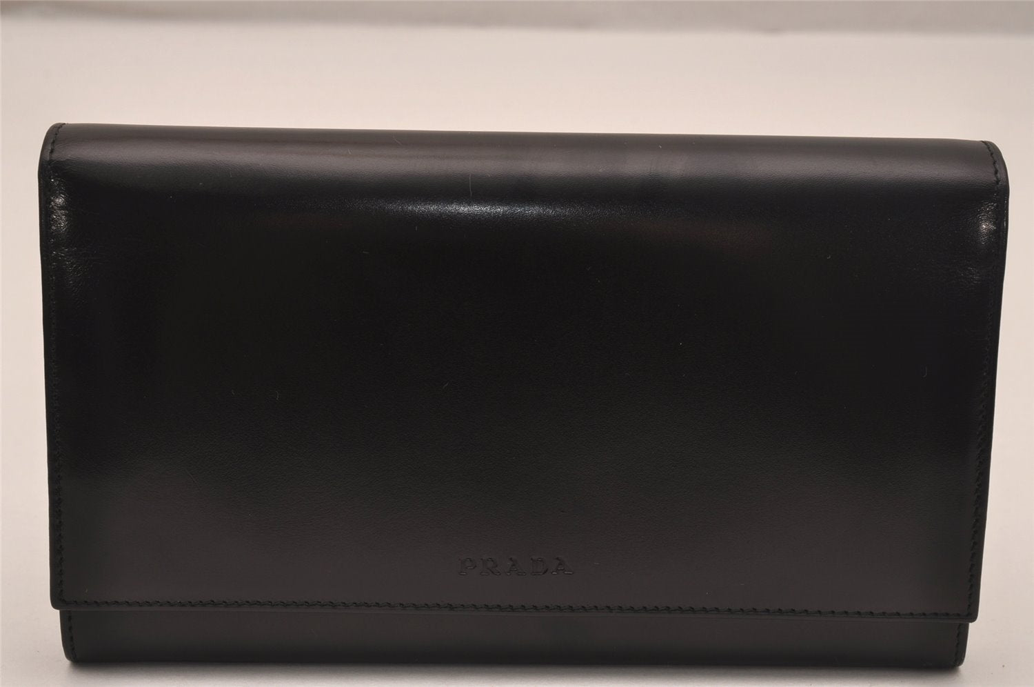 Authentic PRADA Vintage Leather Long Wallet Purse Black Box 4423J