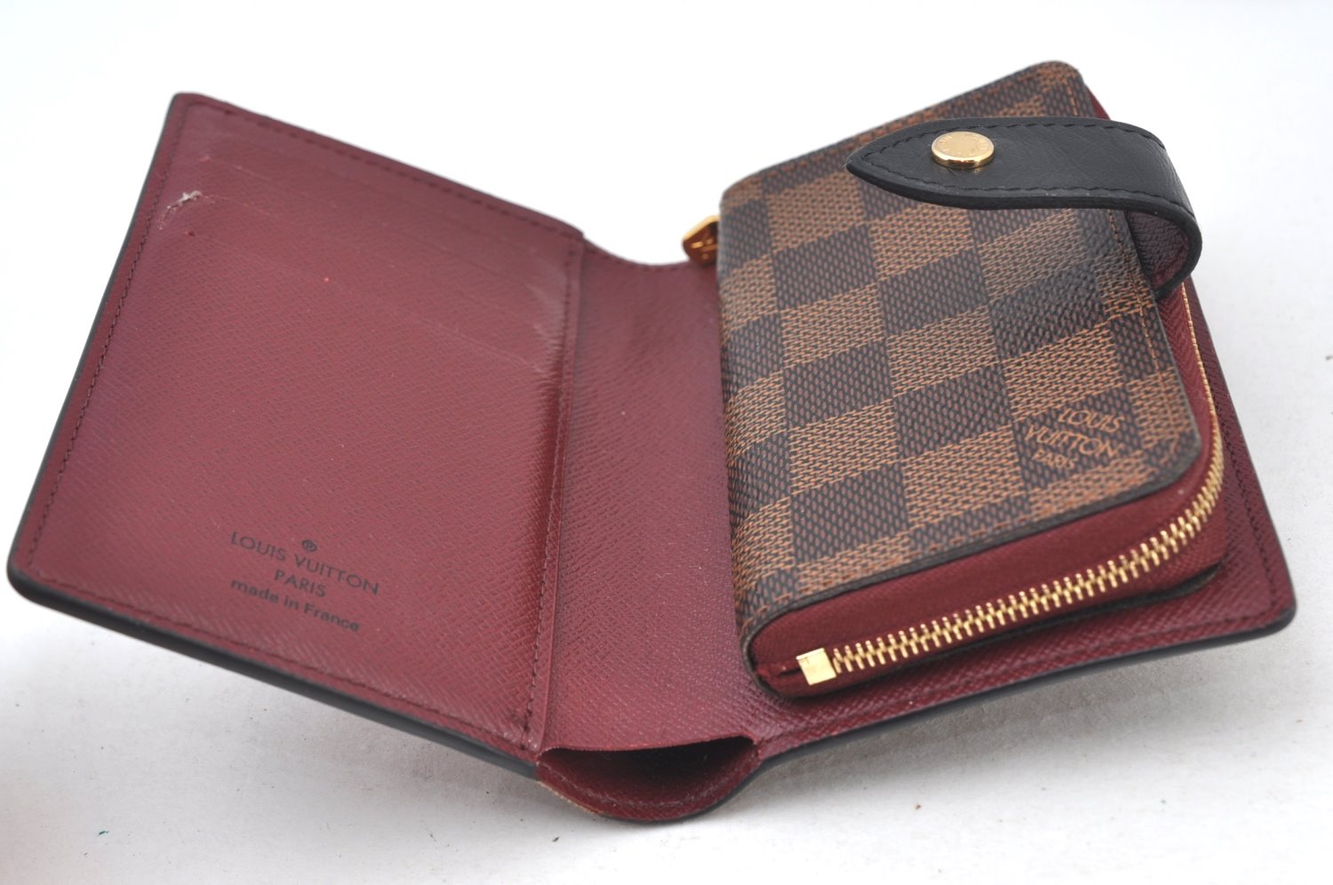 Authentic Louis Vuitton Damier Portefeuille Juliet Wallet N60381 Bordeaux 4424H