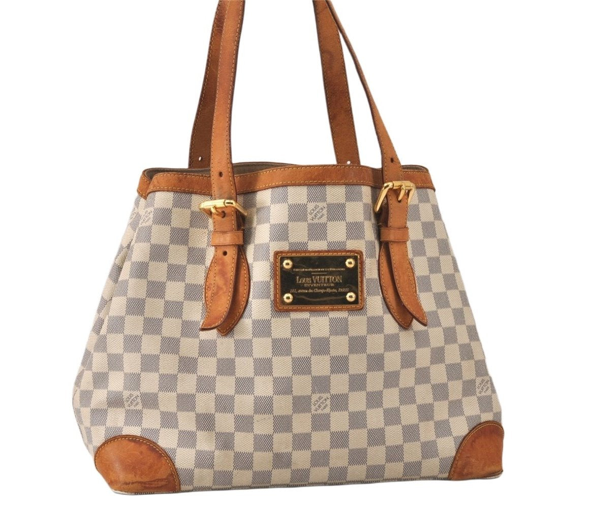 Authentic Louis Vuitton Damier Azur Hampstead MM N51206 Shoulder Tote Bag 4424K