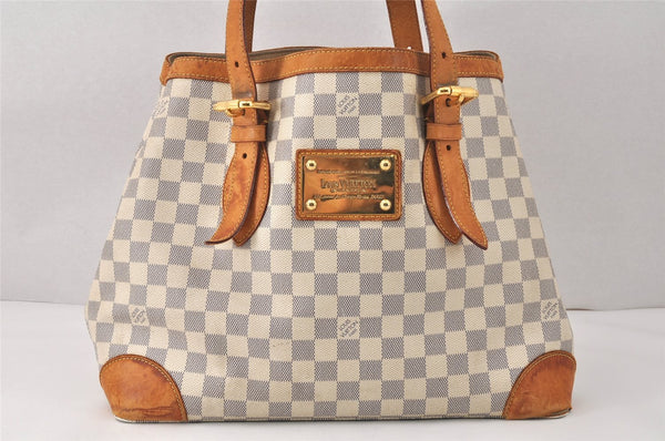 Authentic Louis Vuitton Damier Azur Hampstead MM N51206 Shoulder Tote Bag 4424K