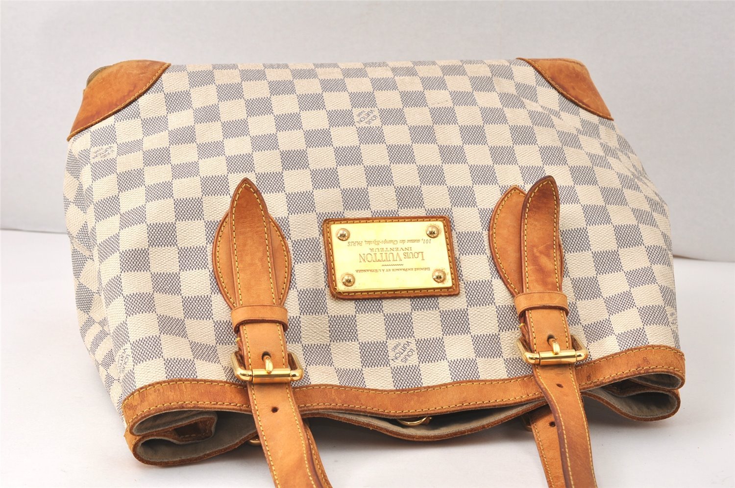 Authentic Louis Vuitton Damier Azur Hampstead MM N51206 Shoulder Tote Bag 4424K