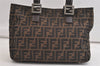 Authentic FENDI Vintage Zucca Hand Tote Bag Purse Canvas Leather Brown 4430K