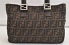 Authentic FENDI Vintage Zucca Hand Tote Bag Purse Canvas Leather Brown 4430K