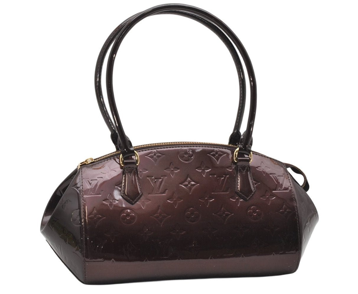 Authentic Louis Vuitton Vernis Sherwood PM Hand Bag Wine Red M91493 LV 4432K