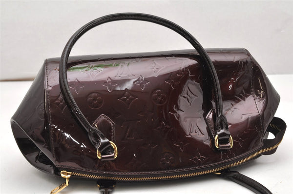 Authentic Louis Vuitton Vernis Sherwood PM Hand Bag Wine Red M91493 LV 4432K