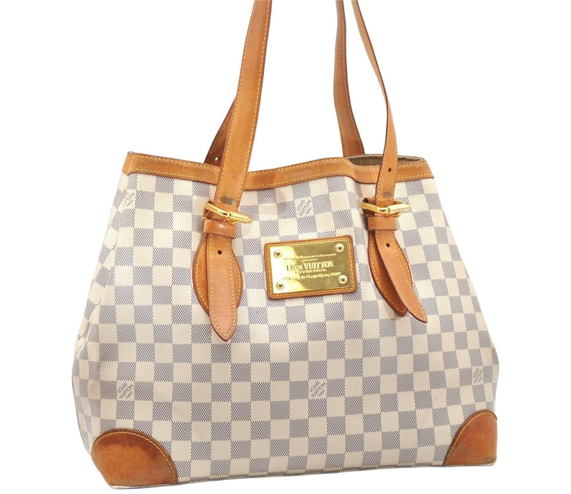 Authentic Louis Vuitton Damier Azur Hampstead MM N51206 Shoulder Tote Bag 4434K