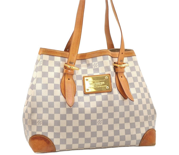 Authentic Louis Vuitton Damier Azur Hampstead MM N51206 Shoulder Tote Bag 4434K