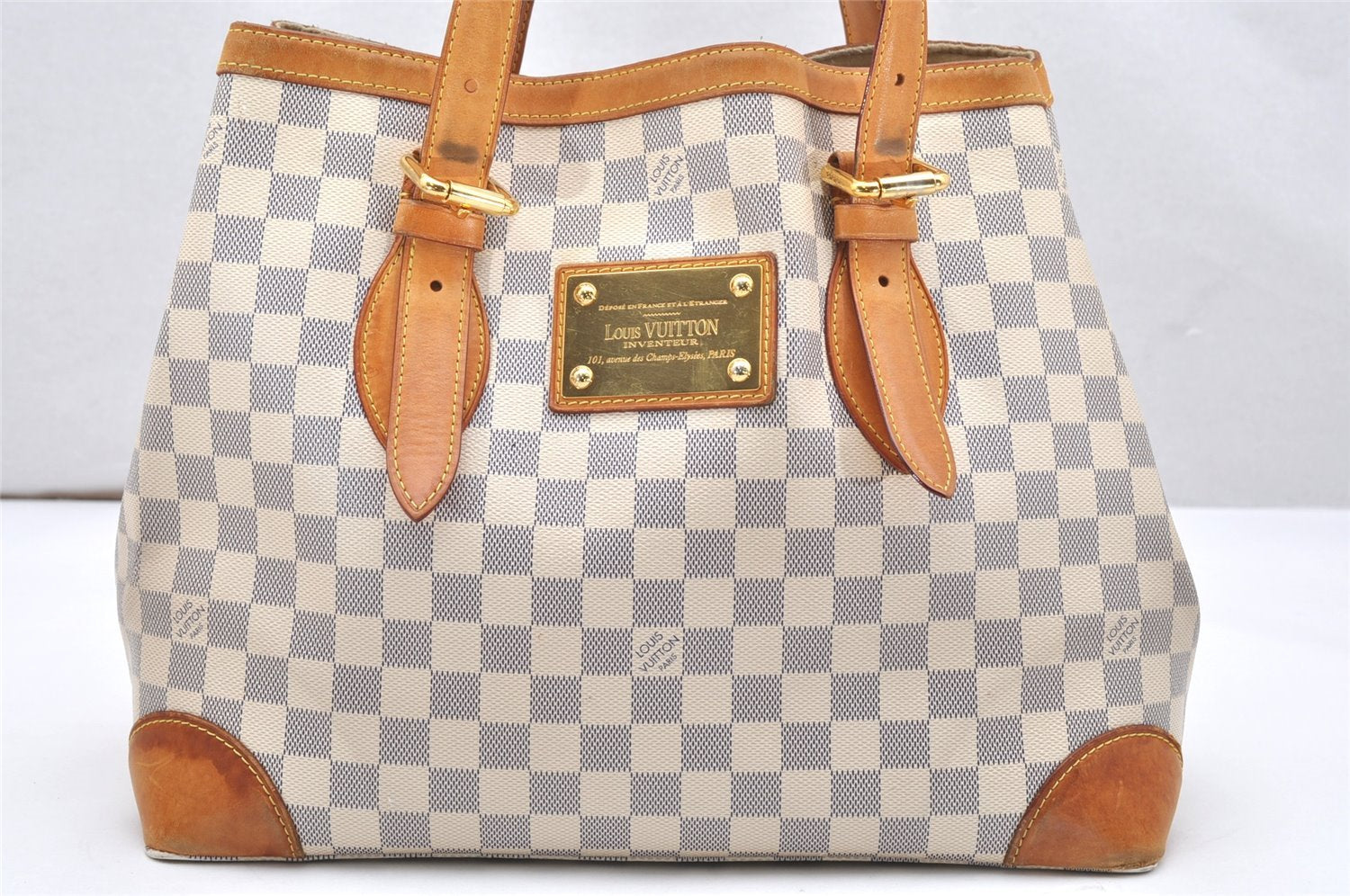 Authentic Louis Vuitton Damier Azur Hampstead MM N51206 Shoulder Tote Bag 4434K