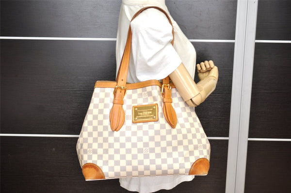 Authentic Louis Vuitton Damier Azur Hampstead MM N51206 Shoulder Tote Bag 4434K