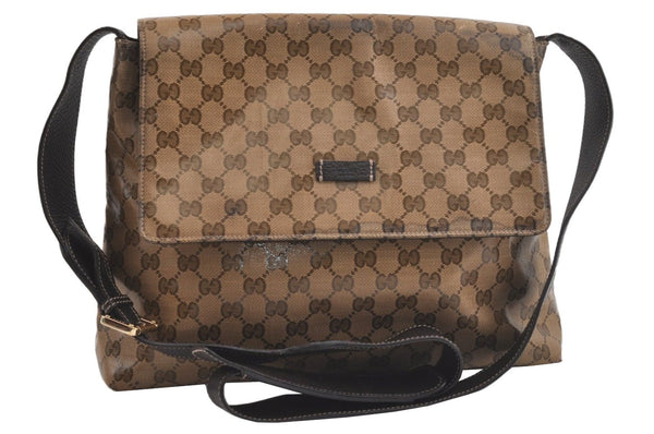 Authentic GUCCI GG Crystal Shoulder Cross Bag GG PVC Leather 272351 Brown 4435K