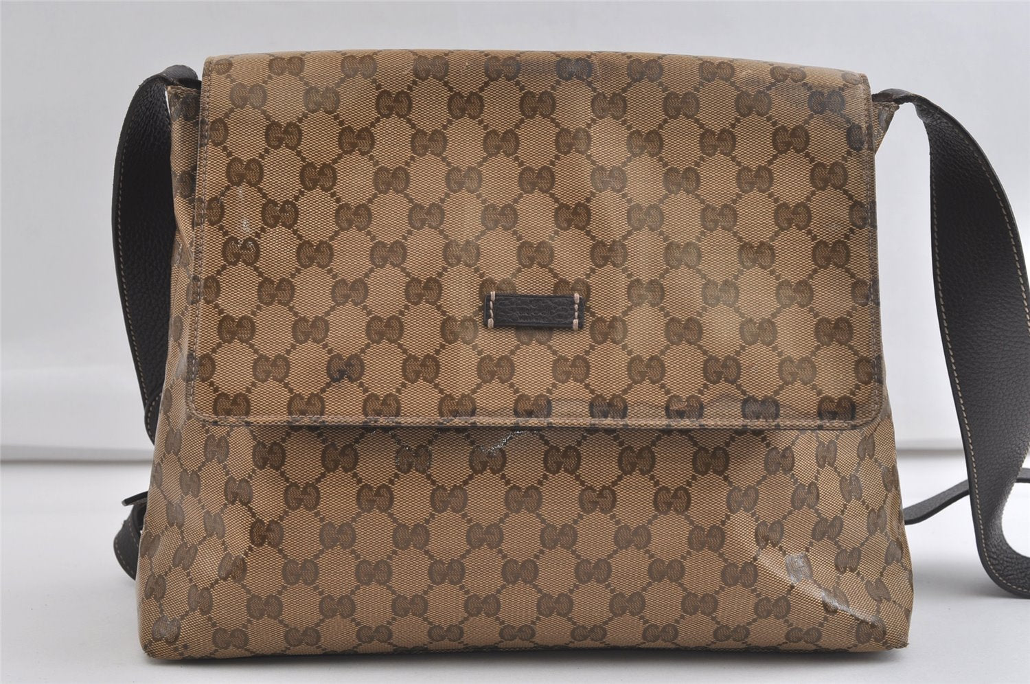 Authentic GUCCI GG Crystal Shoulder Cross Bag GG PVC Leather 272351 Brown 4435K