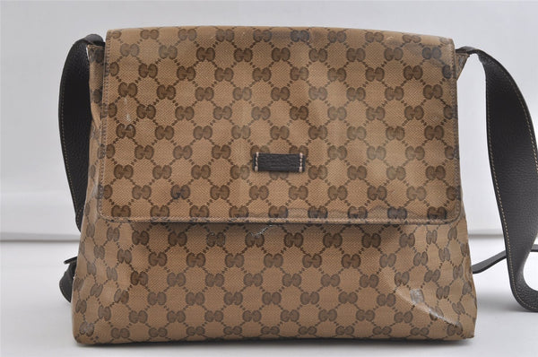 Authentic GUCCI GG Crystal Shoulder Cross Bag GG PVC Leather 272351 Brown 4435K