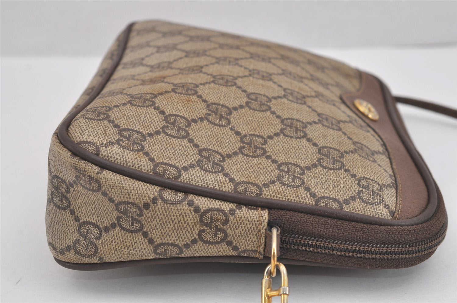 Authentic GUCCI Shoulder Cross Body Bag GG PVC Leather Brown Junk 4436J