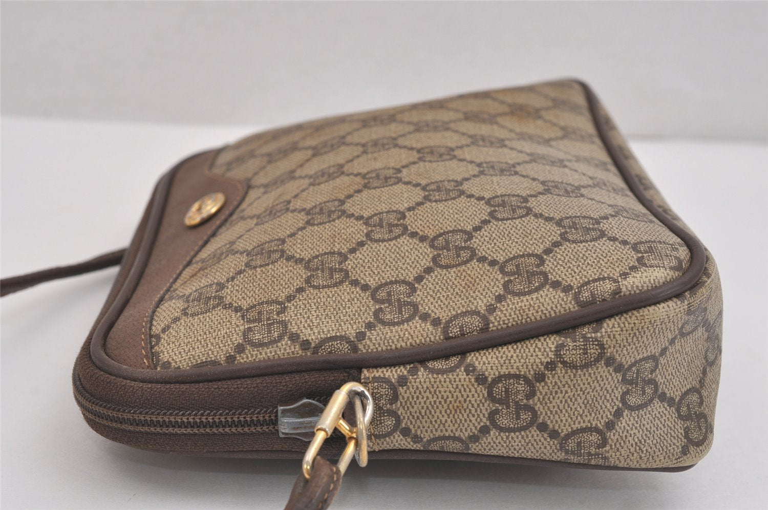 Authentic GUCCI Shoulder Cross Body Bag GG PVC Leather Brown Junk 4436J