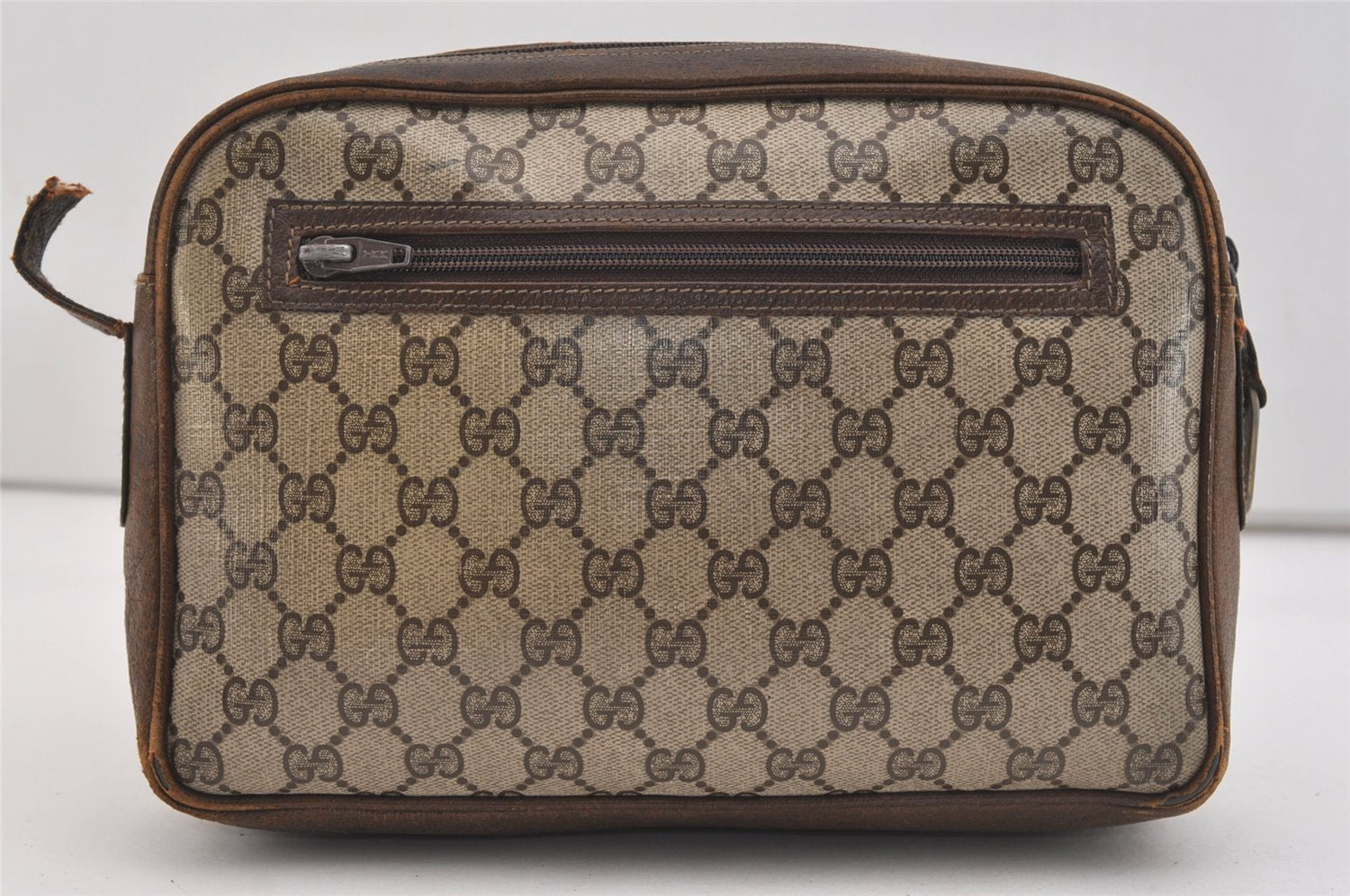 Authentic GUCCI Vintage Shoulder Bag Purse GG PVC Leather Brown Junk 4437J