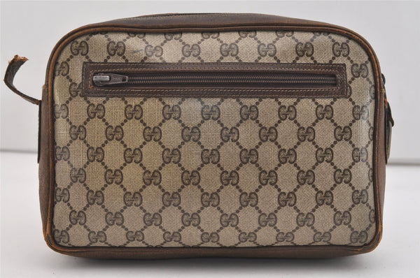 Authentic GUCCI Vintage Shoulder Bag Purse GG PVC Leather Brown Junk 4437J