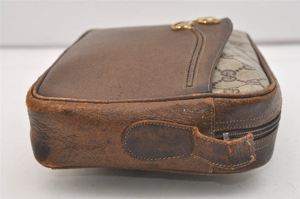 Authentic GUCCI Vintage Shoulder Bag Purse GG PVC Leather Brown Junk 4437J