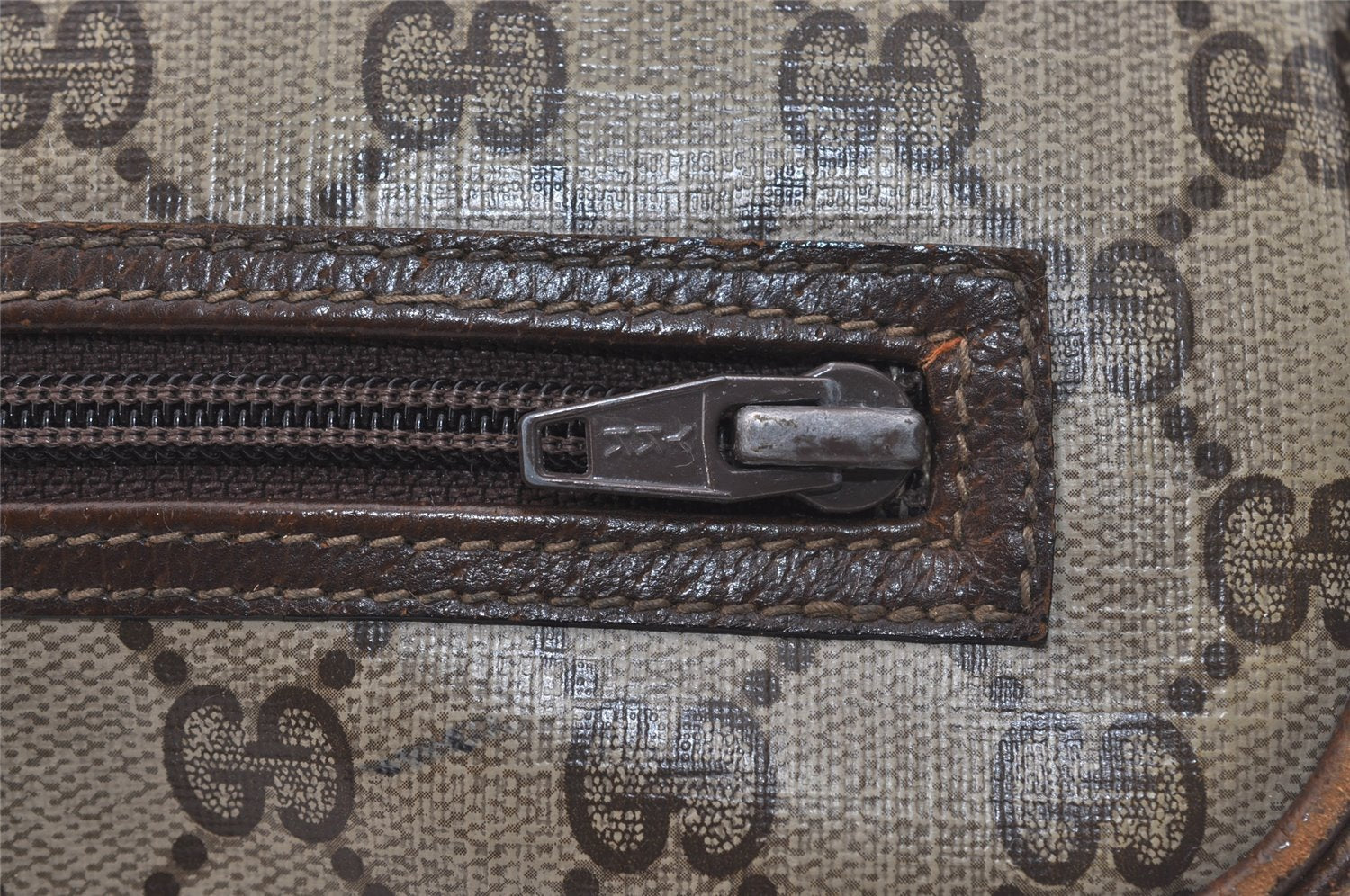 Authentic GUCCI Vintage Shoulder Bag Purse GG PVC Leather Brown Junk 4437J