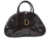 Authentic Christian Dior Double Saddle Trotter Boston Bag Enamel Brown 4438K